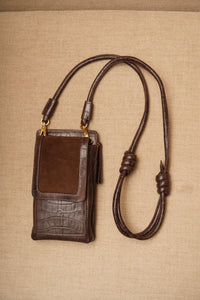 Bolsa Maria Lúcia -Couro Croco e Camurça Brown