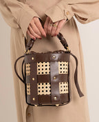 Bolsa Lira Couro na Cor Brown com Palha Italiana