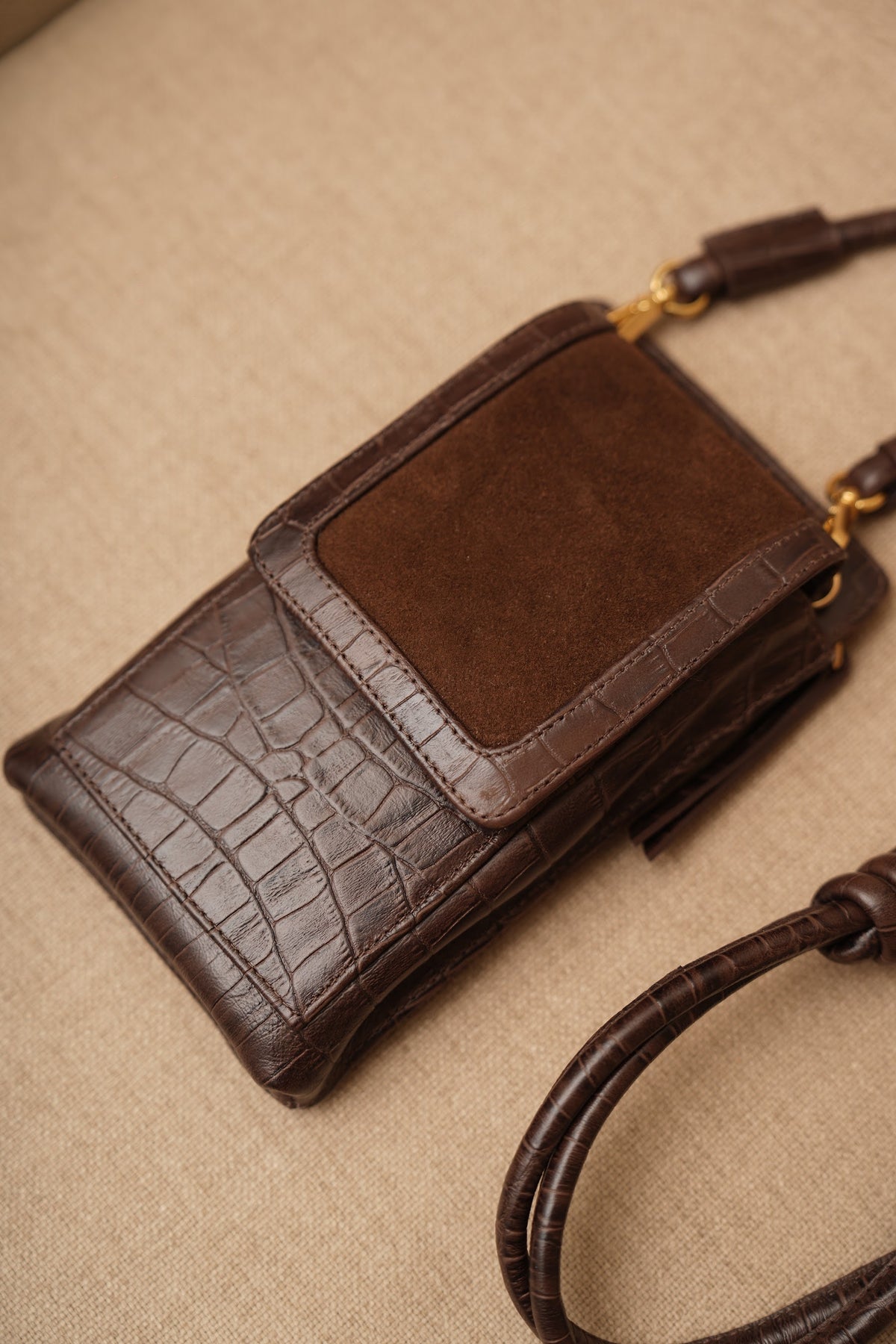 Bolsa Maria Lúcia -Couro Croco e Camurça Brown