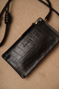 Bolsa Maria Lúcia - Couro Croco e Camurça Preta