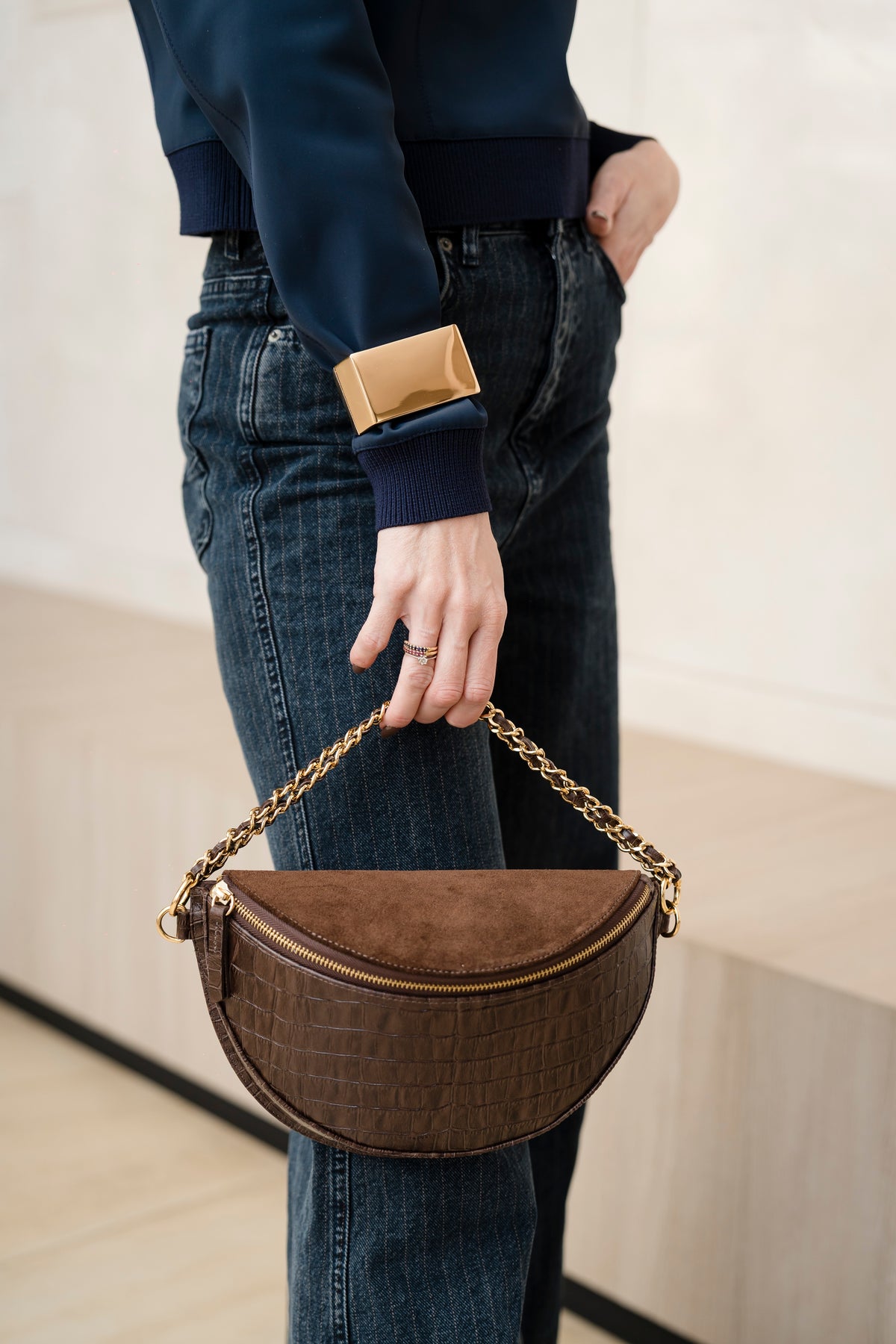 Pochete Helena – Couro Croco & Camurça Brown