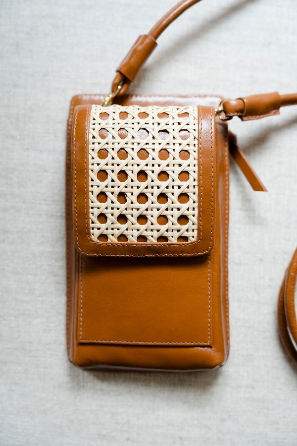 Bolsa Maria Lúcia Couro Caramelo com Palha Italiana