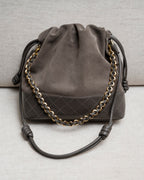 Bolsa Silvia Couro e Camurça na Cor Cinza Elefant