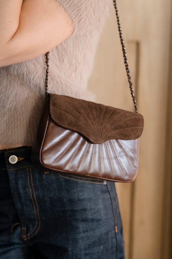 Bolsa Maíza Couro e Camurça na cor Brown
