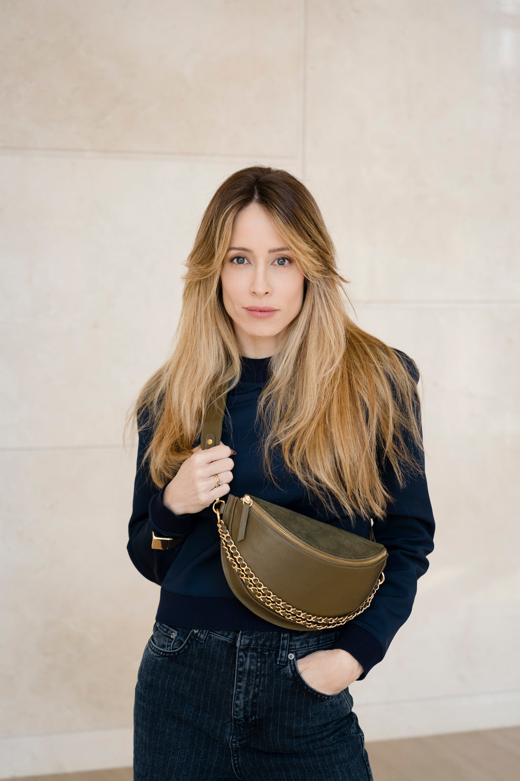 Pochete Helena – Couro & Camurça Verde Oliva