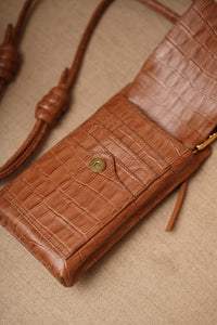 Bolsa Maria Lúcia - Couro Croco e Camurça Caramelo