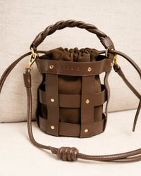 Bolsa Lira Couro e Camurça na Cor Brown