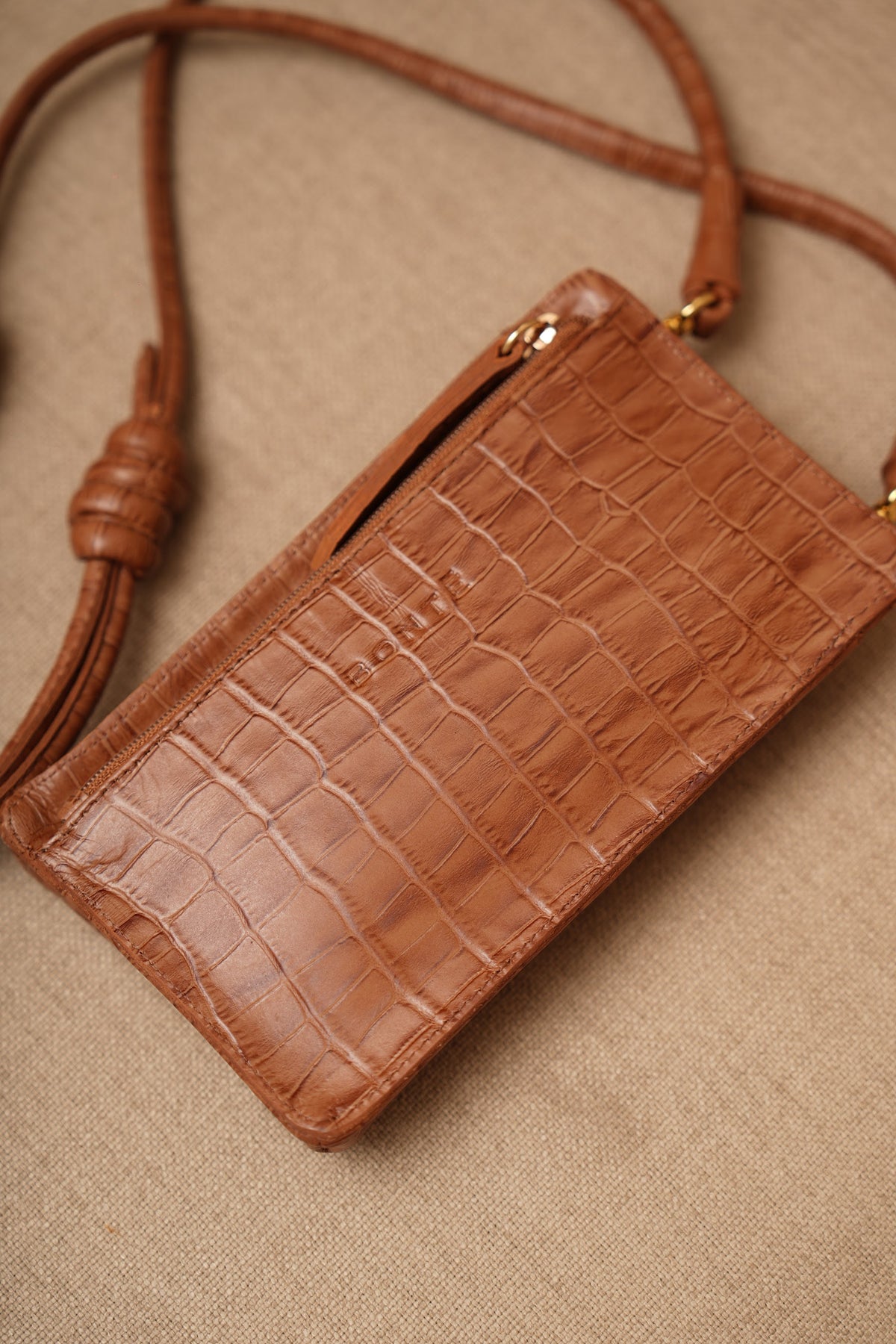 Bolsa Maria Lúcia - Couro Croco e Camurça Caramelo