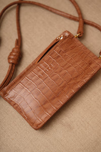 Bolsa Maria Lúcia - Couro Croco e Camurça Caramelo