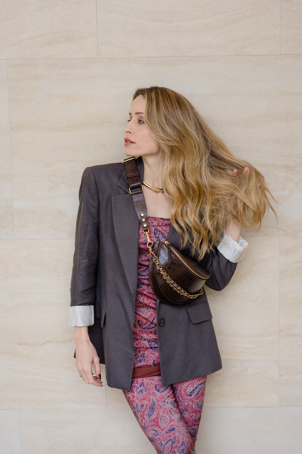 Pochete Helena – Couro Croco Marrom