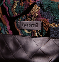 Bolsa Silvia Tecido Velvet Jacquard com Couro Preto Intenso