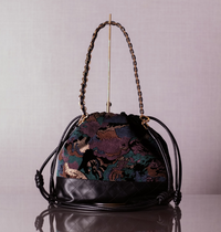 Bolsa Silvia Tecido Velvet Jacquard com Couro Preto Intenso