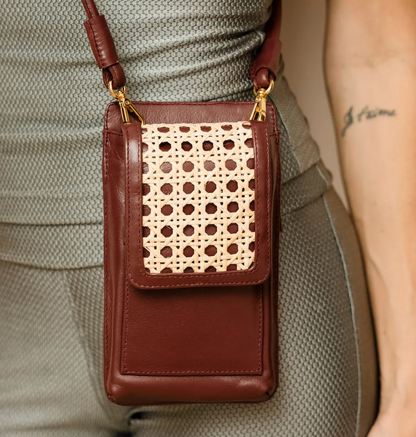 Bolsa Maria Lúcia Couro Bordô com Palha Italiana