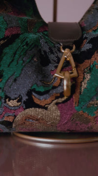 Bolsa Carolina Velvet Jacquard com couro Preto Intenso